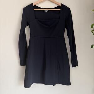 HYZ Black Fit & Flare Dress – Square Neck, Long Sleeve, Nylon Spandex, Size S